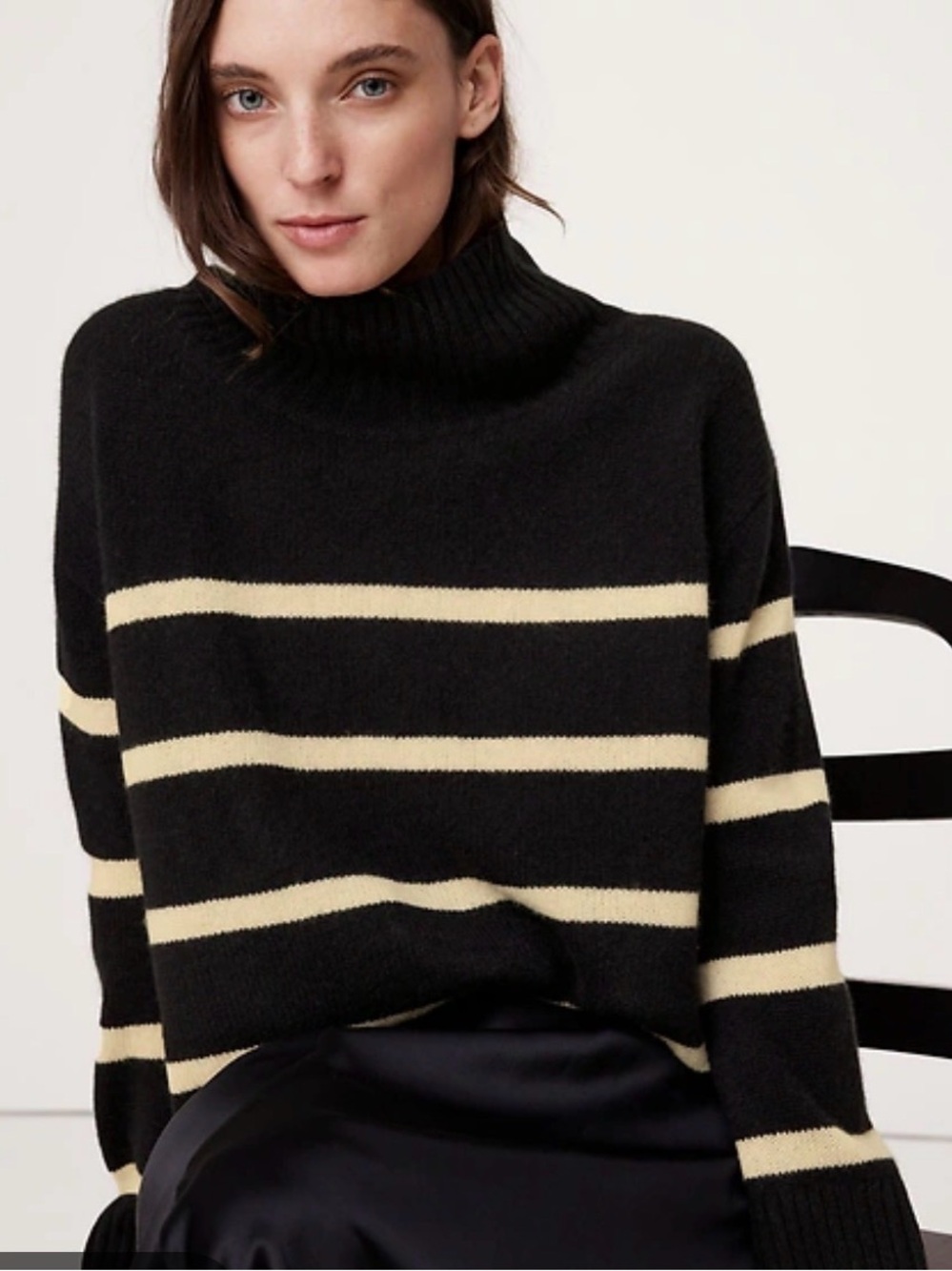 Banana Republic Black Turtleneck Sweater with Cream Stripes